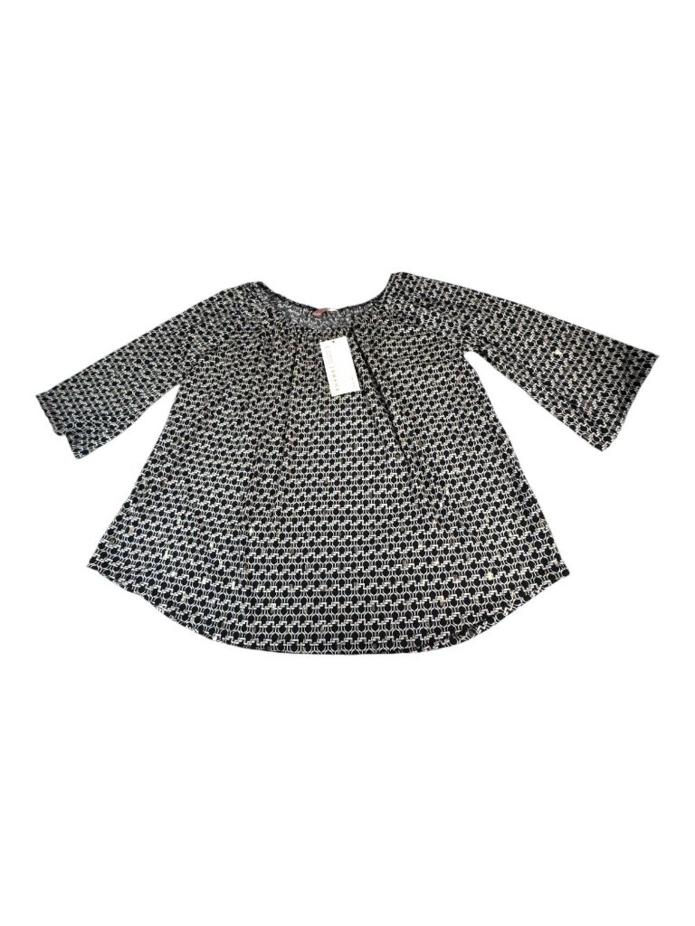 Geometric Pattern Womens Blouse By Amana Size M Black & White NEW Buckles